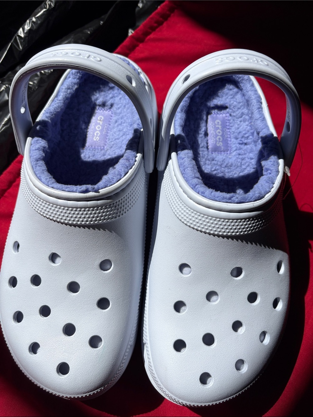 New CROCS Kids Classic Clog with Lavender Fuzzy Lining - White
